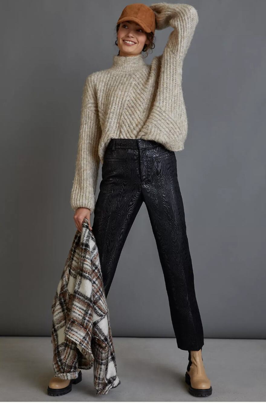 ANTHROPOLOGIE The Essential Slim Straight Shiny Jacquard Pants // 2